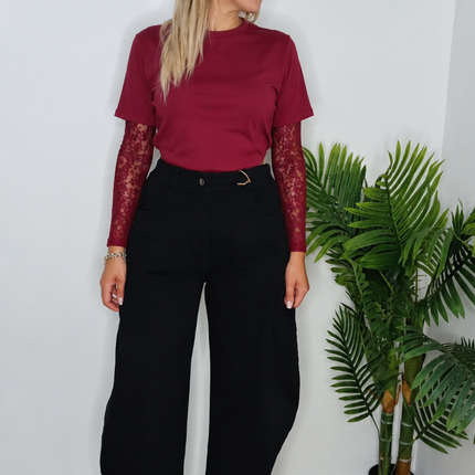 T -SHIRT MANICA IN PIZZO