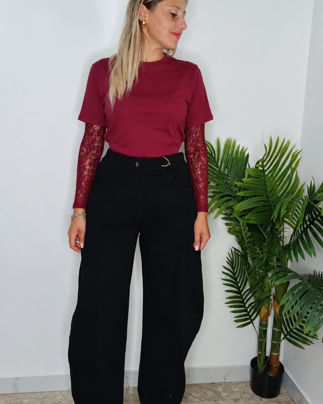 T -SHIRT MANICA IN PIZZO
