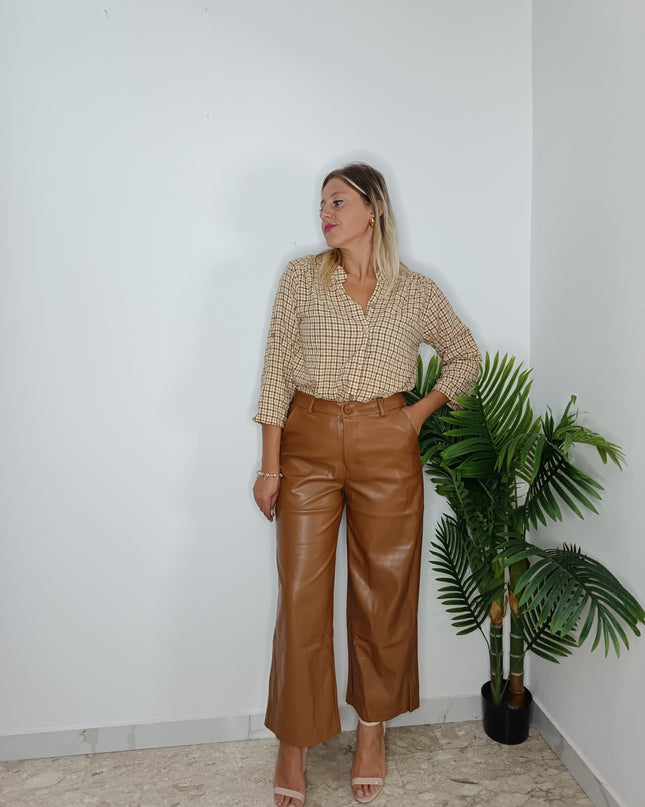 PANTALONI OCRA IN SIMILPELLE