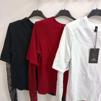 T -SHIRT MANICA IN PIZZO