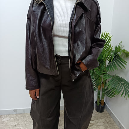 GIACCA  OVERSIZE IN SIMILPELLE MARRONE