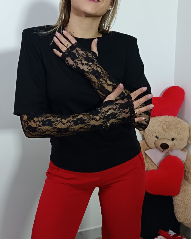 T-SHIRT MANICA IN PIZZO