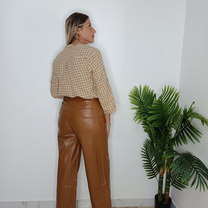 PANTALONI OCRA IN SIMILPELLE