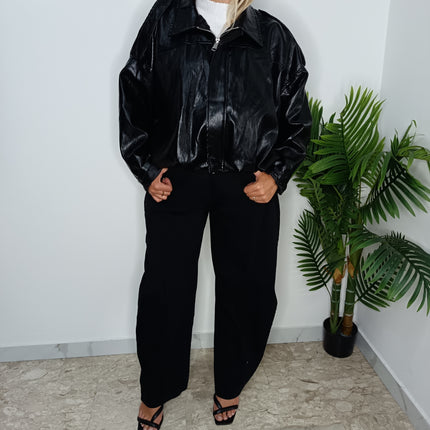 GIACCA OVERSIZE IN PELLE SINTETICA NERO