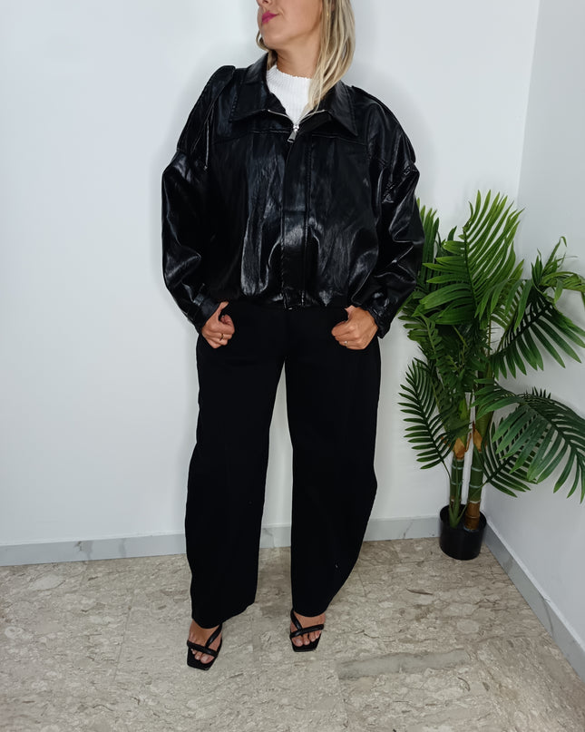 GIACCA OVERSIZE IN PELLE SINTETICA NERO