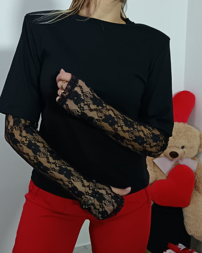 T-SHIRT MANICA IN PIZZO