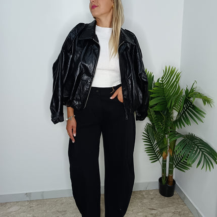 GIACCA OVERSIZE IN PELLE SINTETICA NERO