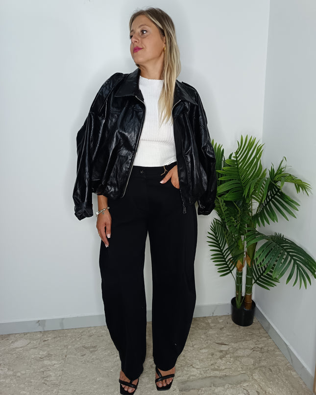 GIACCA OVERSIZE IN PELLE SINTETICA NERO