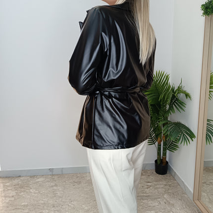 GIACCA SIMILPELLE NERA CON FUSCIACCA
