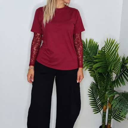 T -SHIRT MANICA IN PIZZO