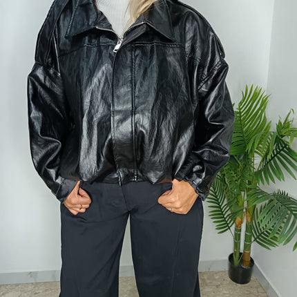 GIACCA OVERSIZE IN PELLE SINTETICA NERO